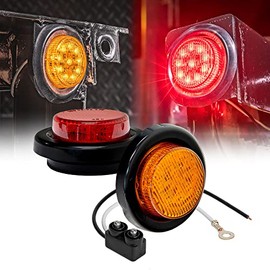 2pc 2" Amber + Red Round Trailer LED Clearance Marker Lights [DOT Approved] [Reflector Lens] [Grommet] [Flush-Mount] [Waterproof IP67] Marker Clearance Lights for Trailer Truck