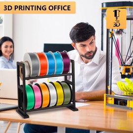 3D Printer Filament Storage Rack Desktop, Wooden 3D Printer Filament Spool Holder Stand, 2 Tier 3D Printer Filament Organizer for PLA/ABS/TPU - for 12 Roll Pac, Black