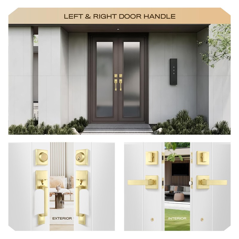 Leydebong Double Door Handle Set with Lock, Heavy Duty Lever