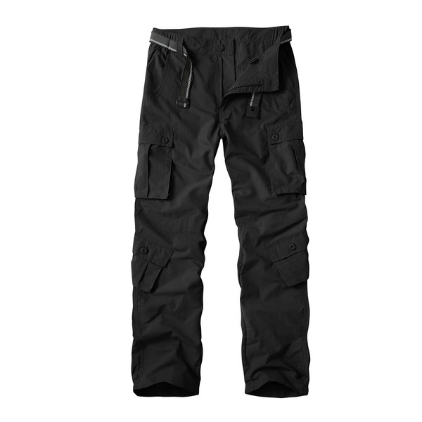 linlon Hiking Pants for Men, Outdoor Quick Dry Lightweight Fishing Pants Casual Cargo Pants with 8 Pockets,Black,36