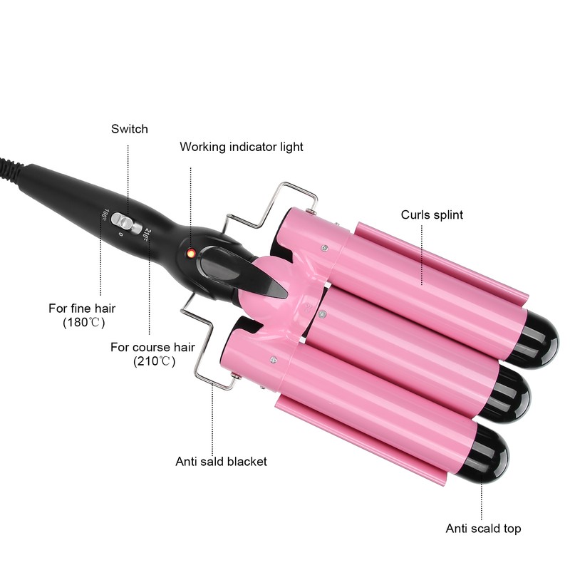 3 Barrel Curling Iron Wand Adjustable Hair Curler Waver Crimper