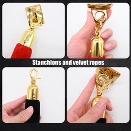 5 Foot Velvet Stanchion Rope with 2 Pcs Pcs Gold Large Loop Wall Plate Stanchions Safety Barriers for Event Movie Theaters Grand Opening Hotel (Black, 5 Foot)