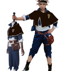 IKaewe Asta Cosplay Costume Anime Men Black Bull Cloak Cape Uniform Fell Set (L, Blue)