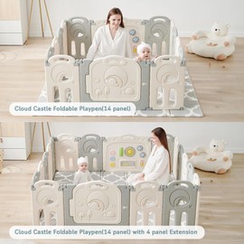 Fortella Cloud Castle Foldable Playpen 4-Panel Extension, 2021 Winter New Model (Gray/White)