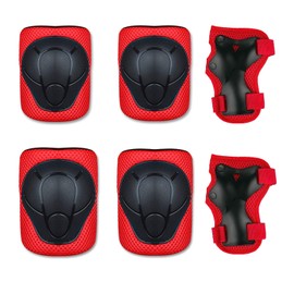Oeyliz Kids Knee Pads Elbow Pads Guards 6 in 1 Protective Gear Set Ages 3-7 Toddler Boys Girls Kids for Multi Sports Roller Skates Cycling BMX Bike Skateboard Inline Skating (Red)