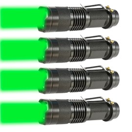 XYSRZ 4 Pack One Mode Green Light Flashlight with Clip Zoomable Green LED Flashlight Green Flashlight for Hunting Fishing Night Observation