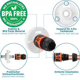 valuents Water Tank Cap 3 Pins 78mm Diameter - White - Motorhome with Hose for Water Filler Pipe +Plus: Water Hose Adapter