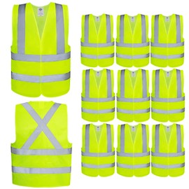 Dazonity Safety Vests,High Visibility,Reflective&Hi Vis Strip, for Men Women, Work, Cycling, Road, Construction(Yellow-XL) (as1, alpha, l, x_l, regular, regular, Yellow-10pcs)