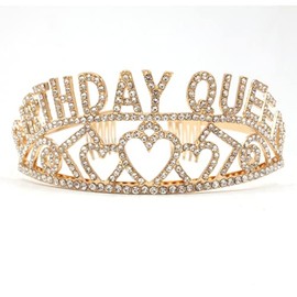 YADIRF Women Girls Birthday Tiara Crown Rhinestone Queen Princess Elegant Crown With Combs For Birthday Party Headbands (Gold)