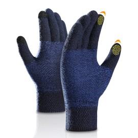 Mens Gloves Winter Touch Screen Gloves Warm Fleece Lined Knitted Gloves Cold Weather Cashmere Gloves (Navy Blue, One Size)