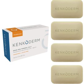 Kenkoderm Jabón de sal mineral para psoriasis con aceite de argán y manteca de karité, 4.25 onzas, 4 barras, cuidado de la piel desarrollado por dermatólogos para aliviar e hidratar psoriasis, eczema