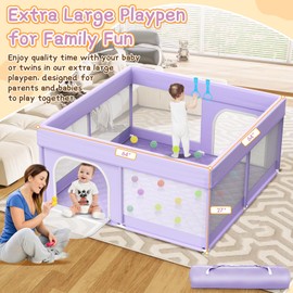 Baby Playpen with Mat 64"x64" - Playpen for Babies and Toddlers with Mat for Apartment - Play Yard with mat Included - Soft Breathable Mesh - All-Wrapped Sponge Play Pen with Handle & Bag (Purple)
