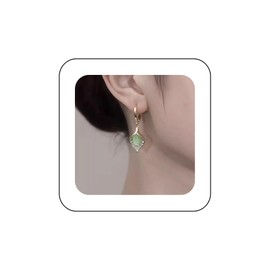 Yheakne Vintage Opal Earrings CZ Leaf Drop Earrings Green Moonstone Drop Earrings Gold CZ Opal Huggie Hoop Earrings Jewellery for Women and Girls (Green), Zinc