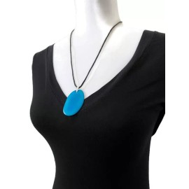 Artesania Karissma Blue Tagua Nut Pendant Necklace, Handmade Vegetable Ivory Necklace TAG177