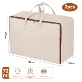 Puedno 2pcs Cotton Canvas Storage Bag Natural Cotton Closet Organizer Bag Soft Breathable Storage Bag for Beddings Comforters Clothes Pillows, 60×45×26cm