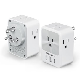 South Africa Plug Adapter 2 Pack, TESSAN Type M Adapter with 4 AC Outlets 3 USB Ports (1 USB C), 7 in 1 Travel Adaptor US to South Africa Botswana Namibia Nepal Bhutan