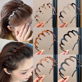 Ling & Bai 2Pcs Zig Zag Headbands, U Shape Fashion Tooth Headband Non-Slip Hair Accessories for Women Girls (Black+Amber, One Size)