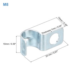 sourcing map 14Pcs 1 Hole Pipe Strap, Fit 8mm(1/3") Tube OD, Zinc Plated Iron Conduit Clamp Reinforced Rib for Pipe or Cable Fixing, Silver Tone, 6mm Hole Dia