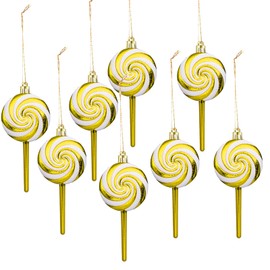 Herzwild 8 x Christmas Tree Decorations Candy Canes Lollipop Gold Christmas Tree Pendant Christmas Decoration Pendant (Gold-D)
