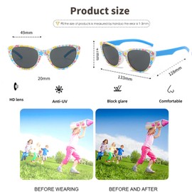 Hifot Pack of 2 Children's Sunglasses for Boys Girls Flowers UV Protection Toddler Sunglasses, Party Gift Outdoor Beach Children Sunglasses 3-12 Years, Style 2