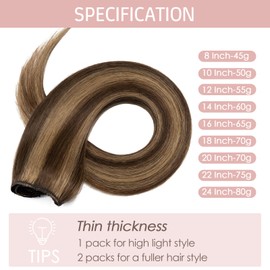 Silk-co Hair Extensions Clip in Hair Extension Human Hair (24"-80g, 4/27 Medium Brown&Dark Blonde) Highlighted -Basic Thickness-Thin Weft- 8 PCS Real Remy Straight Hair Extensions