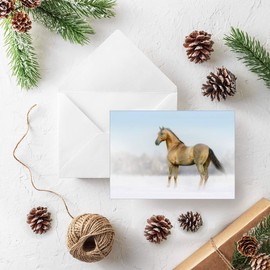 2 for 1 Equestrian Greeting Cards, Bay Horse in Winter Landscape