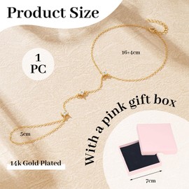 BelleVive Bracelets for Women, 14 Carat Gold, Silver-plated, Ring Bracelet, Hand Chain, Delicate Clover, Daisy, Zirconia, Stackable Link Chain, Hypoallergenic Body Jewellery