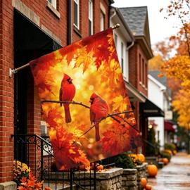Dacawin Large Fall Cardinal House Flag Autumn Red Bird Maple Leaf Garden Flags Rustic Farmhouse Seasonal Yard Outdoor Welcome Porch Lawn House Banners Double Sided Harvest Decor 28x40 Inch