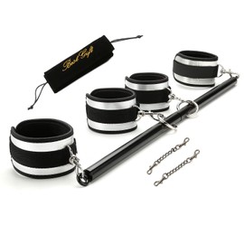 Adjustable Spreader Bar Set, Black Exercise Bar, Stainless Steel Workout Bar, 4Pcs Silver Straps Adjustable, Stretching Training Gear,Yoga Pilate, Home Gym Kit