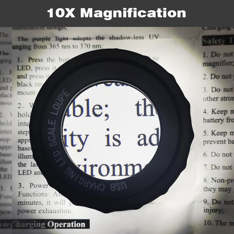 10x Loupe Magnifier Rechargeable Jewelers Loupe with UV and LED