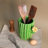 Bicuzat Cactus Shaped Ceramic Kitchen Utensil Holder, Large Cooking Utensil