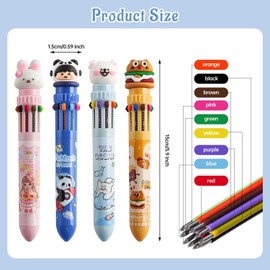 4Pack 0.7mm 10-in-1 Multicolor Ballpoint Pen,Cute 10-Color Retractable Ballpoint Pens all in One for Office School Supplies Students Children Gift,Kids Birthday Party Favors Prizes for Classroom