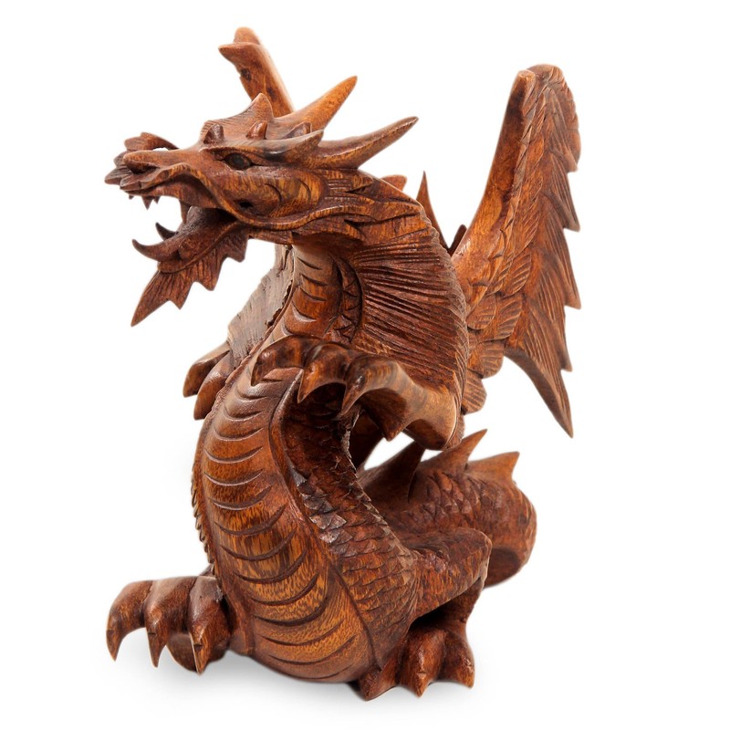NOVICA Hand Carved Suar Wood Fantasy Theme Sculpture, 6" Tall