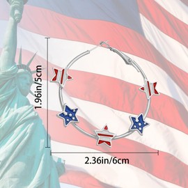 4th of July Earrings for Women Red White and Blue American Flag USA Star Hoop Earring Independence Day Patriotic Earrings Jewelry Gift Fourth of July Outfits Accessories Party Decorations (silver)