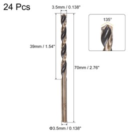 uxcell 24pcs Jobber Drill Bits 3.5mm (0.138") Black Nitride & Gold Titanium Coated M2 High Speed Steel (HSS) Twist Drill Bits for Stainless Steel Aluminum Alloy Metal