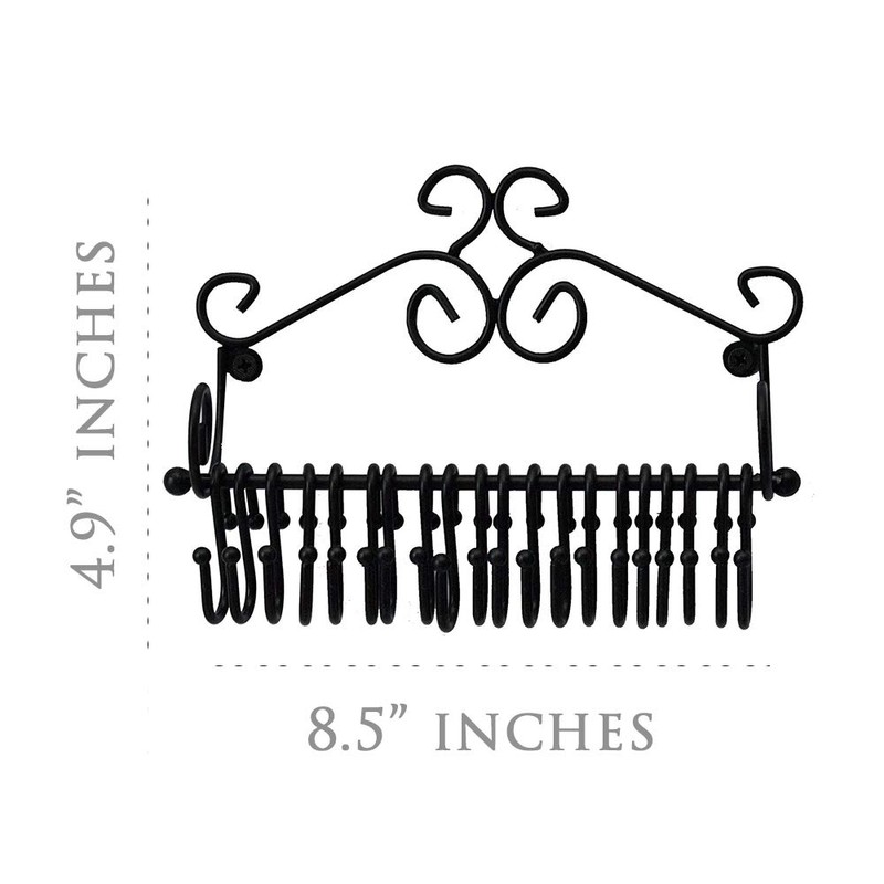 ARAD Scrollwork Design Wall Mounted Black Metal Jewelry Storage Organizer