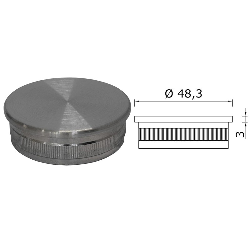 TIBU End Cap Stainless Steel V2A for Pipe Diameter 48.3