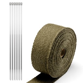 JDMBESTBOY Titanium Exhaust Pipe Insulation Thermal Heat Wrap 2" x 50' Car Motorcycle Header Protection Fiberglass Heat Shield 6X Stainless Ties