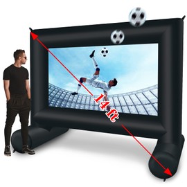 QILEBA 14 FT Inflatable Projector Movie Screen for Outside/Indoor, Blow up Projector Screen with Air Blower, Supports Front/Rear Projection for Backyard Home Theater Movie Night Outdoor Party