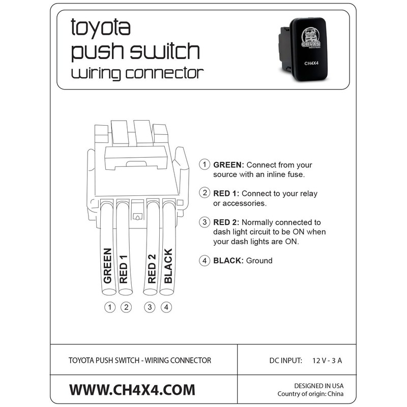 CH4X4 Push Switch for Toyota Tacoma 12V 3Amp - Ditch