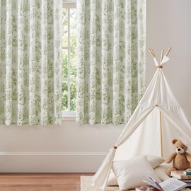 jinchan 95% Blackout Nursery Curtains 63 Inches Long, Bunny Woodland Toile Curtain Sage Green Animal Printed Drapes for Bedroom Rod Pocket Thermal Insulated Farmhouse Window Drape 2 Panels
