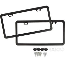 SunplusTrade License Plate Frame Black Matte Powder Coated Aluminum with Screw Caps (2 Pieces)