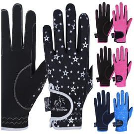 AFE Kids Gloves For Girls Boys Unisex Horse Riding Gloves Outdoor Gloves Sports Gloves Cycling Gloves For Children Black Blue Pink Star Design (Black, Small (6-8))
