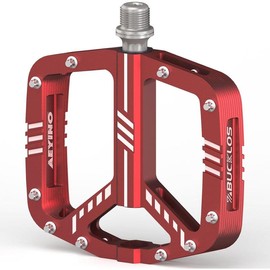 BUCKLOS MTB Flat Pedals Mountain Bike Pedals,Adult Road Bicycle Pedals  Aluminum Alloy Non-slip Large Concave Platform Pedals for BMX,Downhill,AM, Enduro 9/16'' - Color: Aeyino-Red