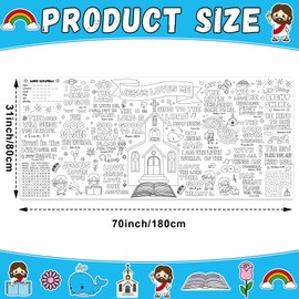 Bible Giant Coloring Poster for Kids Religious Large Coloring Tablecloth Christian Game Poster Inspirational Bible Art Craft Mat for Sunday School Classroom Home Party Activity Supplies