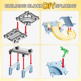 Splicing Race Track for Toddlers - with 2 Car and 58 Pcs Road Builder Blocks, Slot Rail Train Sets for Kids Ages 3-6, Pre-School Educational Puzzle Toys, Gifts for Boys Girls Years 3 4 5 6 7 8