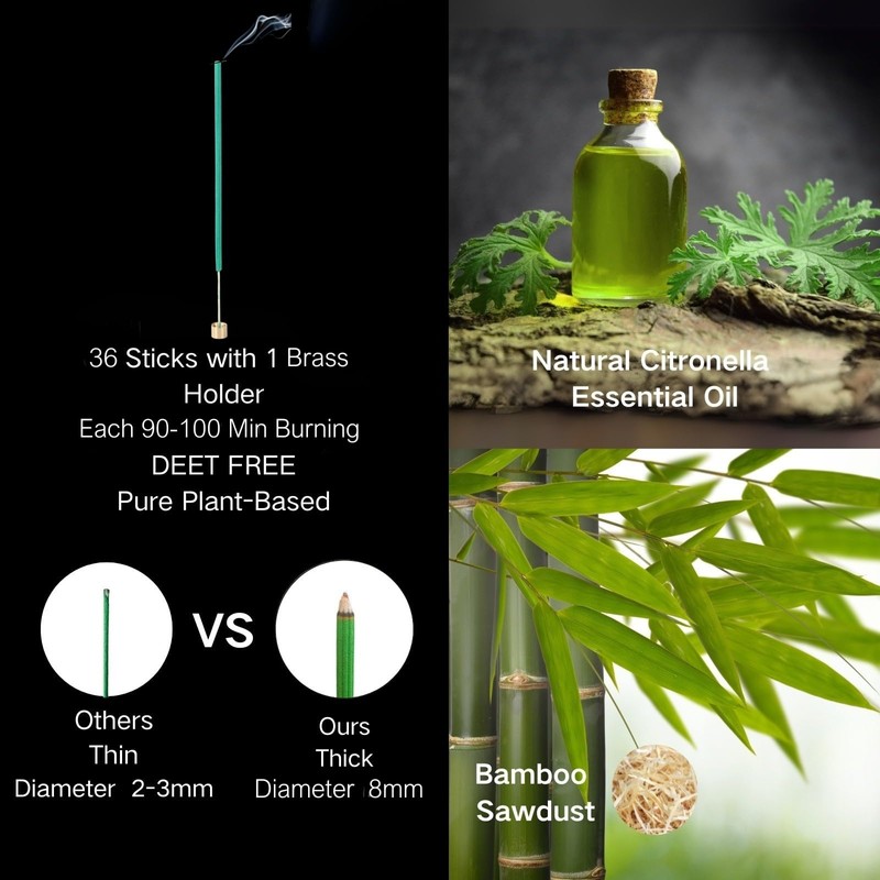 Citronella Incense Sticks Outdoor and Brass Holder,Lemongrass Joss Sticks
