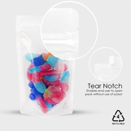RIGHTPAK Recyclable Pouches 25 Pcs 130x210mm One Side Clear/White Shiny Stand Up Pouch Bags for Food Packaging with Zipper and Tear Notch