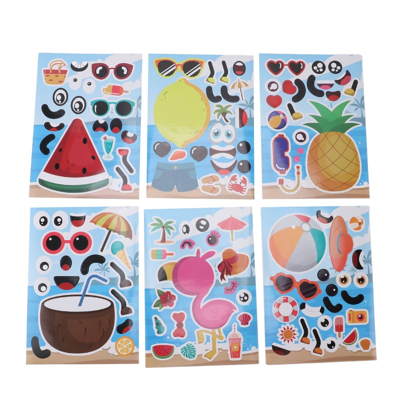 36PCS Facial Stickers for Kids Cartoon Hawaiian Beach Theme Sticker