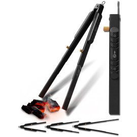 ZEN Camps Fire Scissors, Firewood Scissors, Charcoal Scissors, Tongs, Telescopic, Outdoor Activities, Bonfire, Camping, BBQ, Stainless Steel, Stopper Included (Silver)